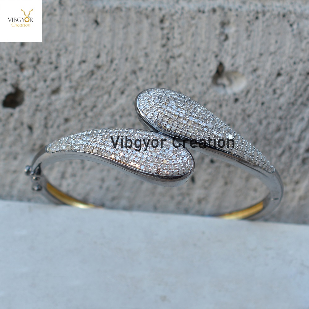 Pave Setting Diamond Bangle Jewelry, 925 Silver Gold Vermeil Jewelry, Handmade Gifts