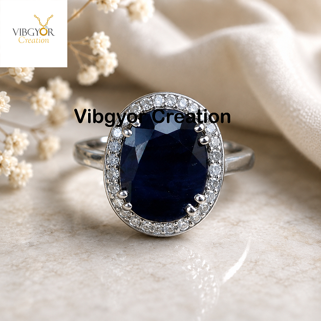 Blue Sapphire 925 Silver Ring: Pave Diamond Engagement Jewelry