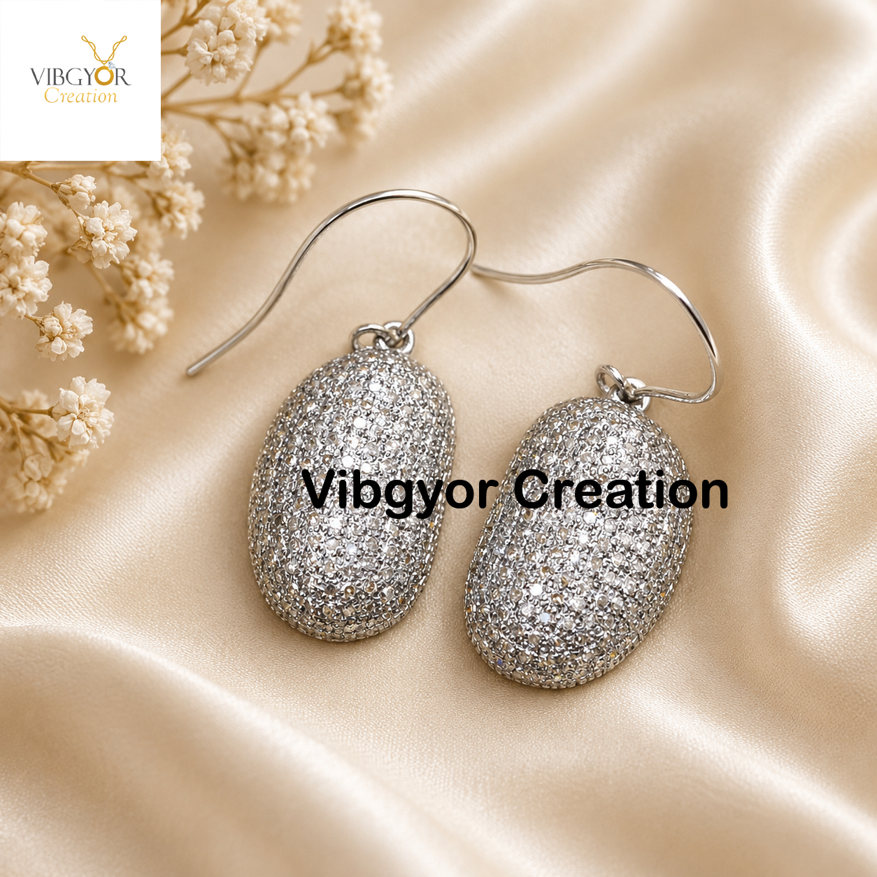 Pave Diamond 925 Sterling Silver Hook Earrings: Handmade Minimalist Jewelry