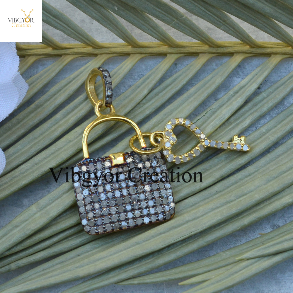 Pave Diamond Lock & Key Pendant: Gold Plated 925 Silver Necklace